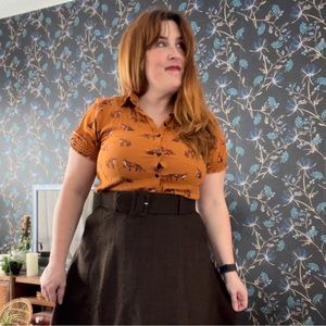 Hell Bunny Shirt Sleeve Fox Print Blouse - Size XL - Like New